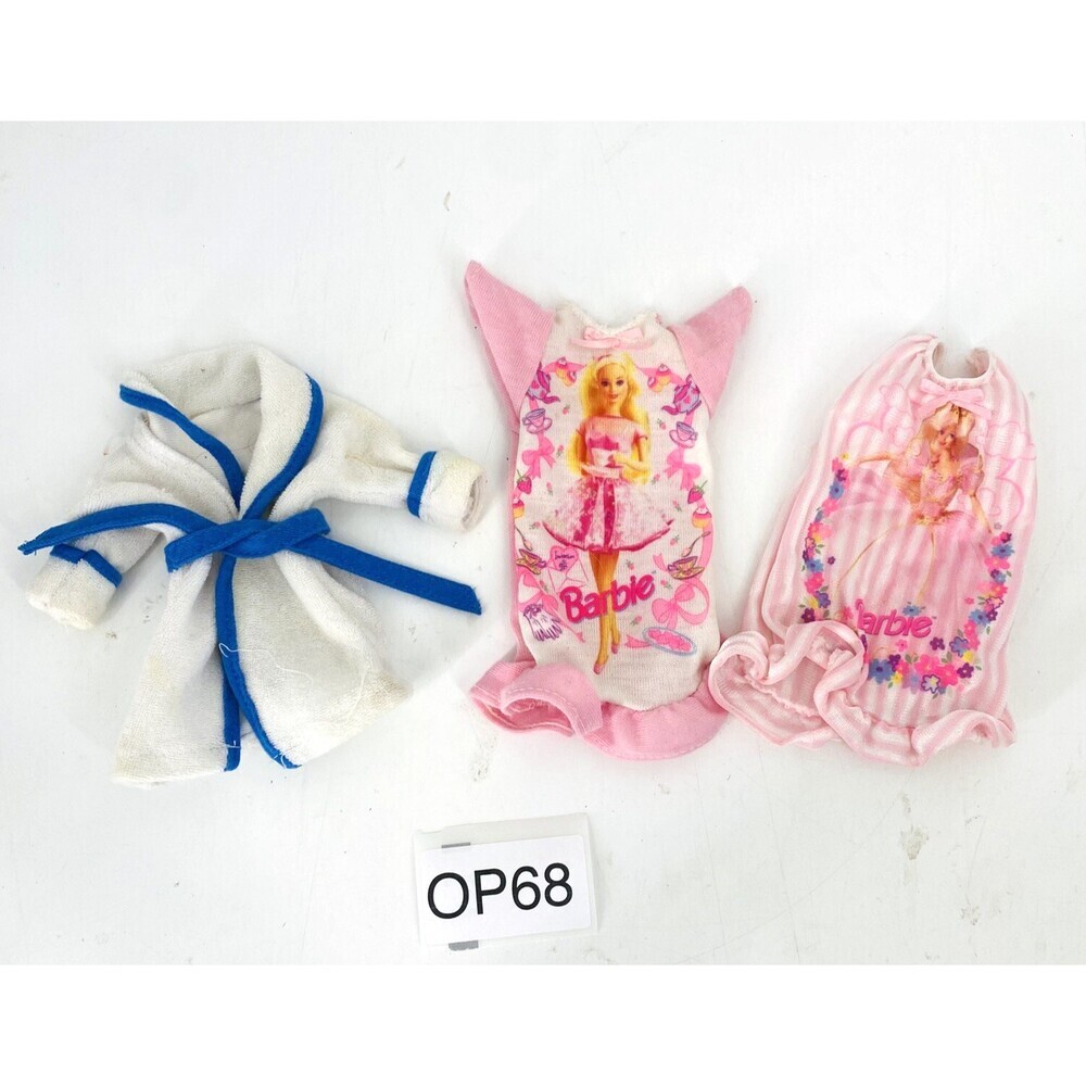 3 Piece Vintage Barbie Sleepwear 2 Pink Barbie Nightgowns White/Blue Robe